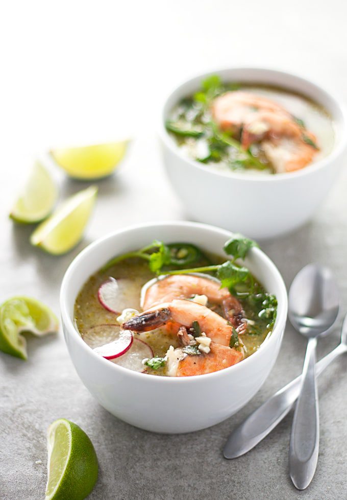 Green Posole With Garlic Lime Shrimp | Cooking Goals